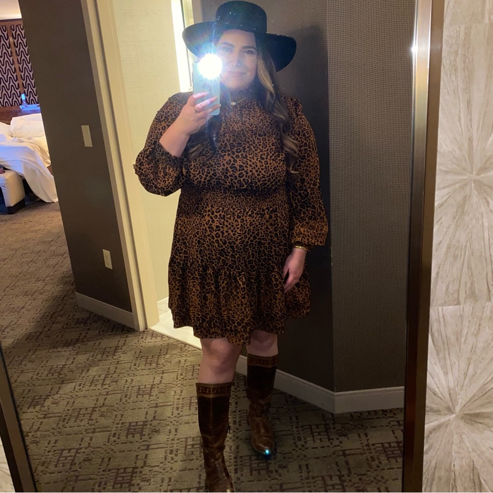 SHEIN Plus Size Leopard Shirred Leopard Dress